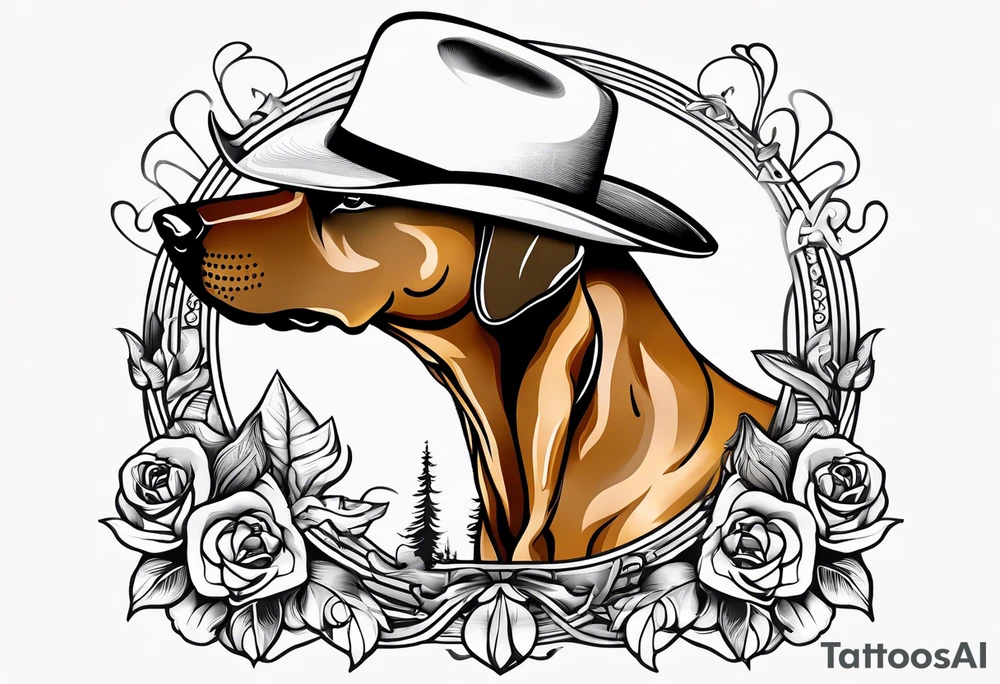 Rhodesian ridgeback with cowboy hat tattoo idea