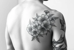 Arm sleeve with a variety of flowers and honeycomb filler tattoo idea
