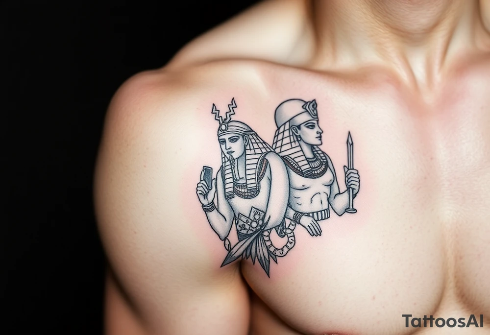 Egyptian gods with relics tattoo idea