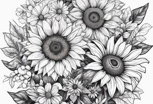 sunflowers, Daisy, wildflower, sleeve tattoo idea