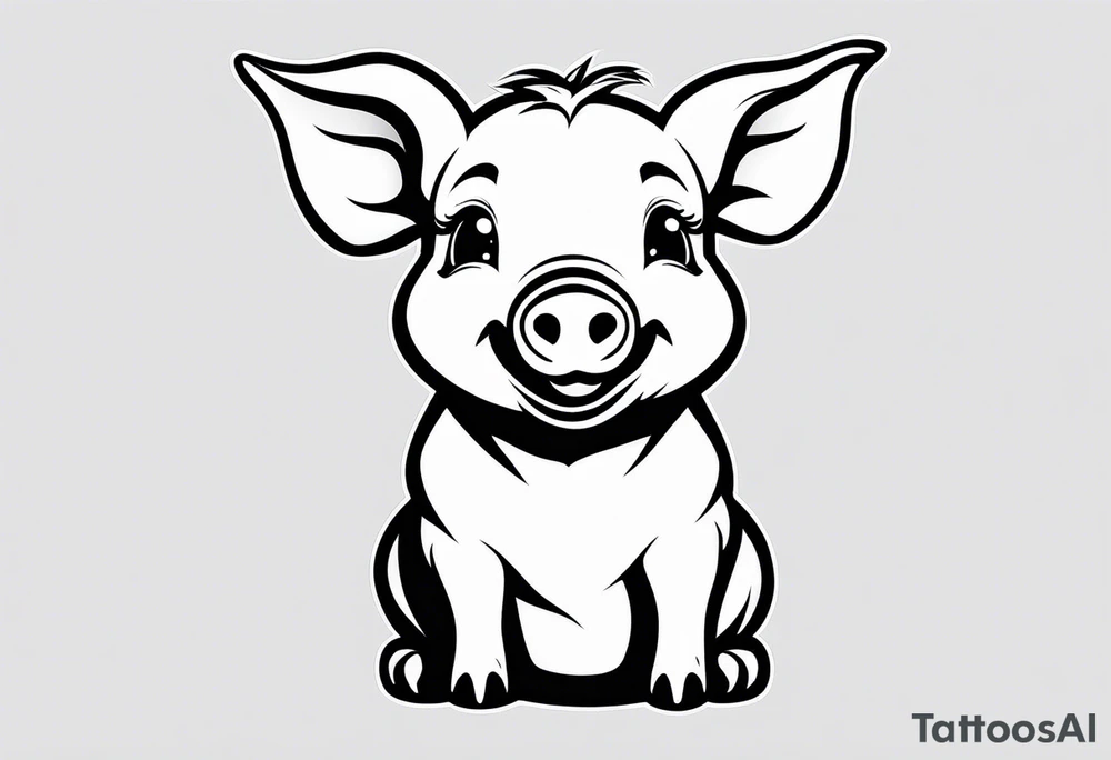 very cute happy piglet with small ears.
outline only.
black and white only.
only show the piglet. no extra lines or decoration.
no black shading.
draw only with very thin lines (1px)

should look like a tattoo that will only take 2 minutes to draw tattoo idea