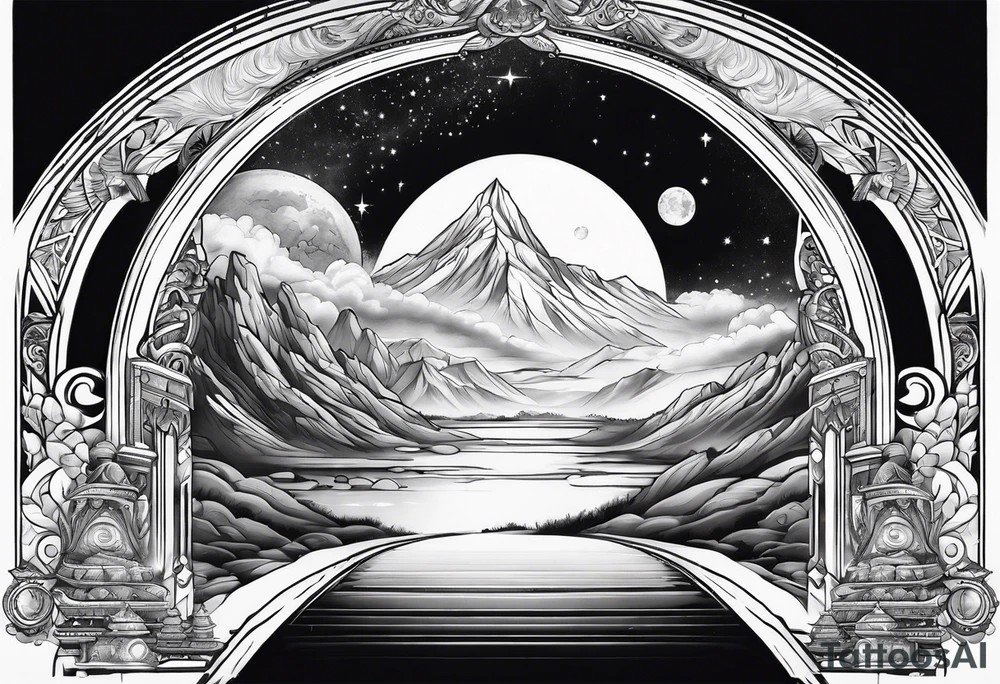 cosmic spiritual archway tattoo idea