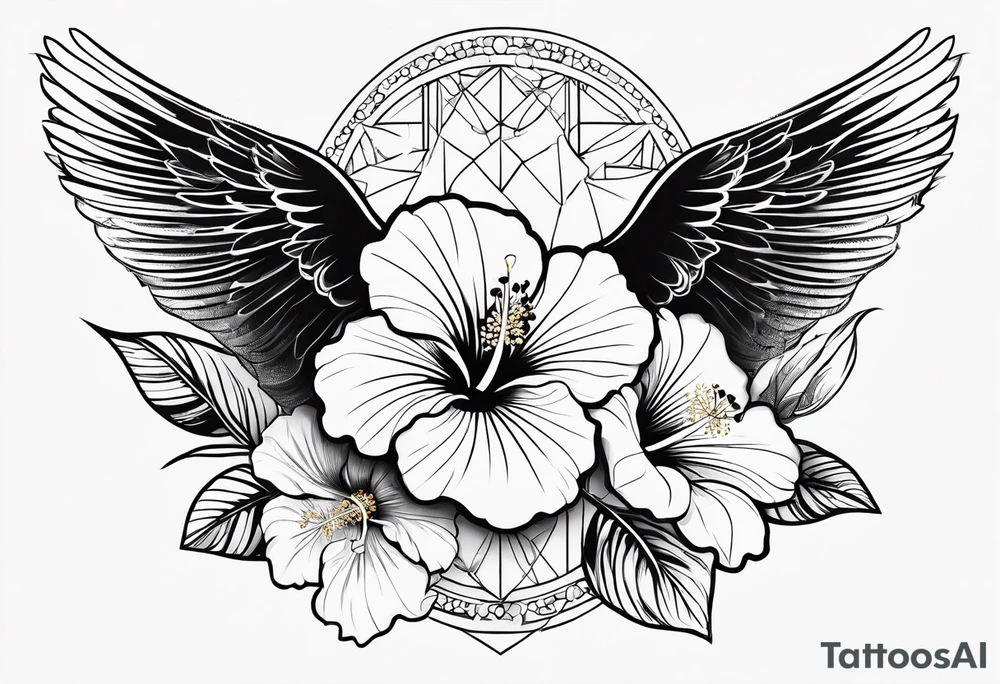Hibiscus, dove, cloud tattoo idea