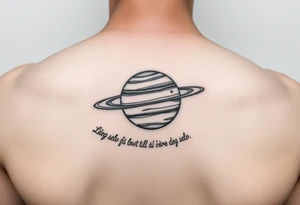 Minimalistic saturn planet, but the text «La deg selv få lovt til å være deg selv» goes around the planet tattoo idea