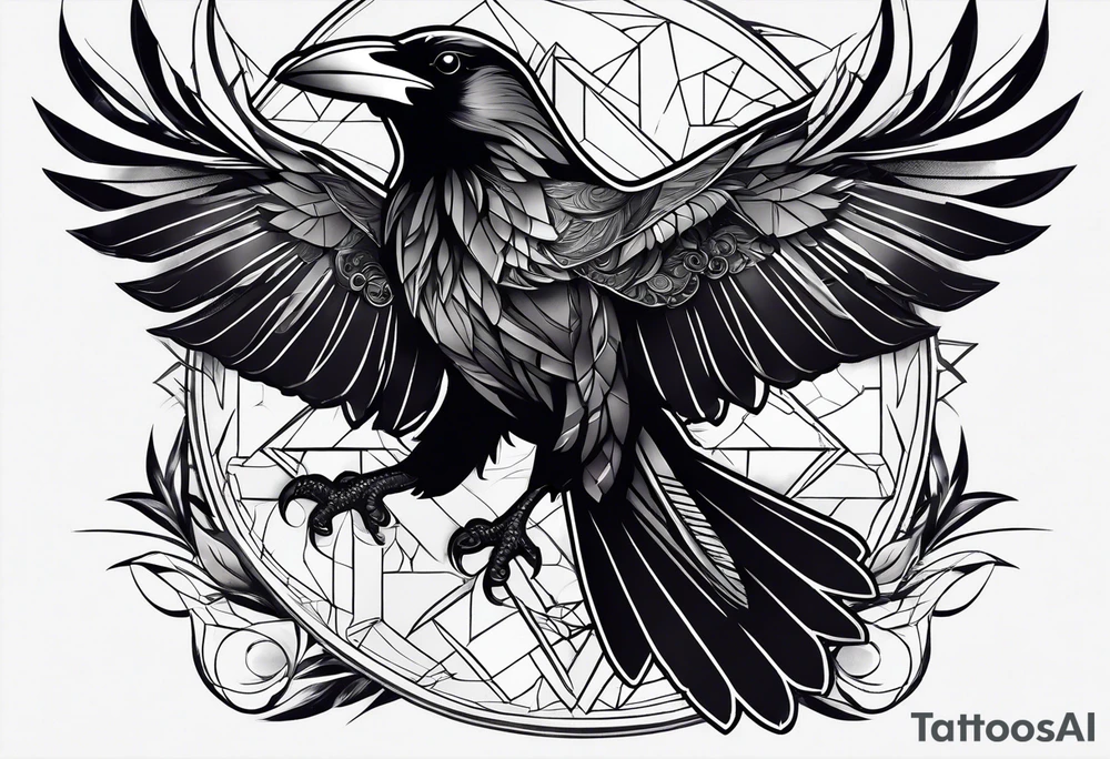 Ravens with geometric background tattoo idea