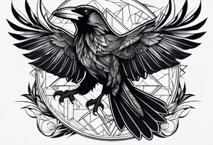 Ravens with geometric background tattoo idea