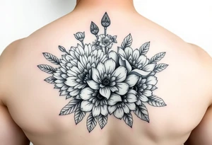 Bouquet of chrysanthemums and peonies tattoo idea