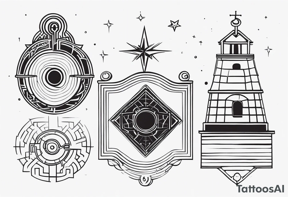 Bell, Maze, tracks, North Star, Graveyard, Mask, Eternal, Rewind, tattoo idea