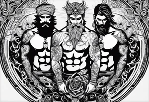 Men's chest tatto with two psychedelic entities facing each other, meaning that only  their sides are visible. Very mininalistic and more abstract rather than realistic tattoo idea