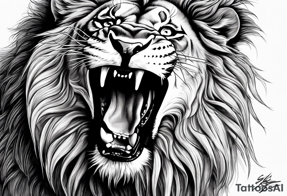 Lion roaring with red eyes tattoo idea