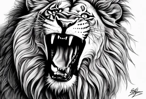Lion roaring with red eyes tattoo idea