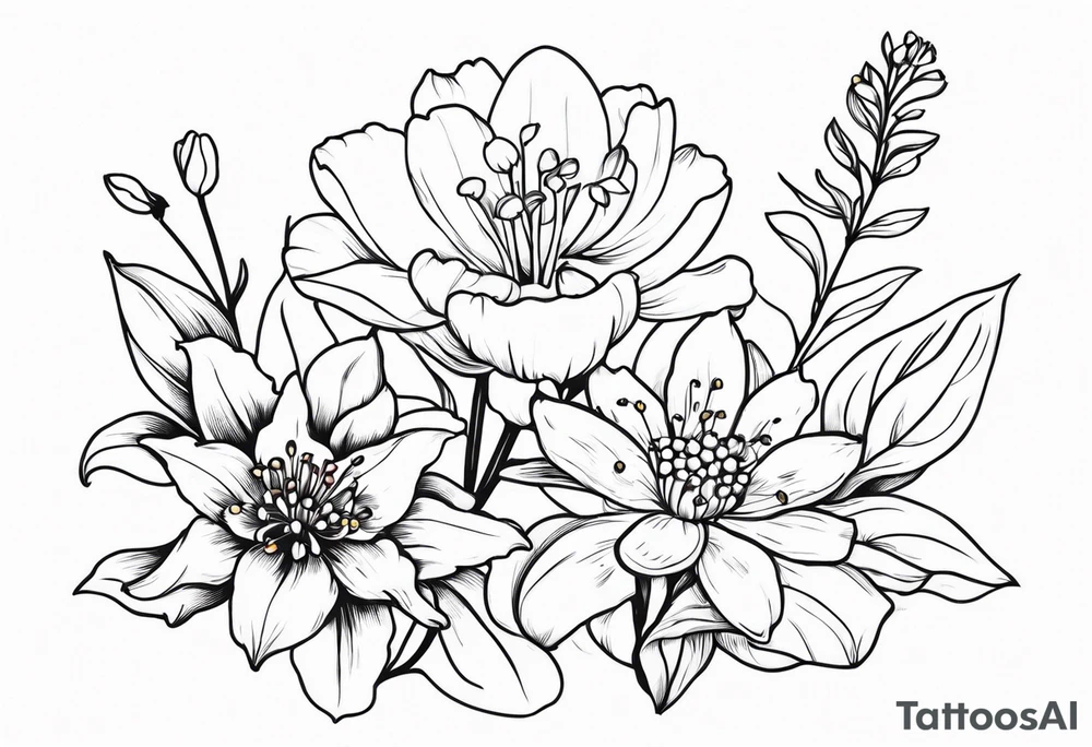 Lily of the valley. Marigold, chrysanthemum, and lily for thigh tattoo tattoo idea