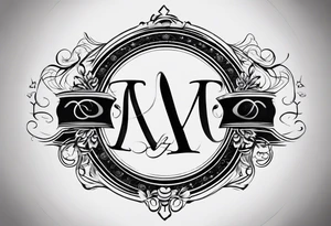 CARLISLE spelled out in cursive with cloud shading behind it and two stars with the initials TC and EC in each of them. tattoo idea