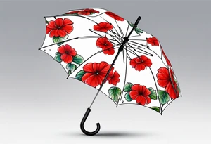 Upside down Umbrella with red geraniums with rain drops tattoo idea