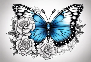Blue butterfly moon carnation tattoo idea