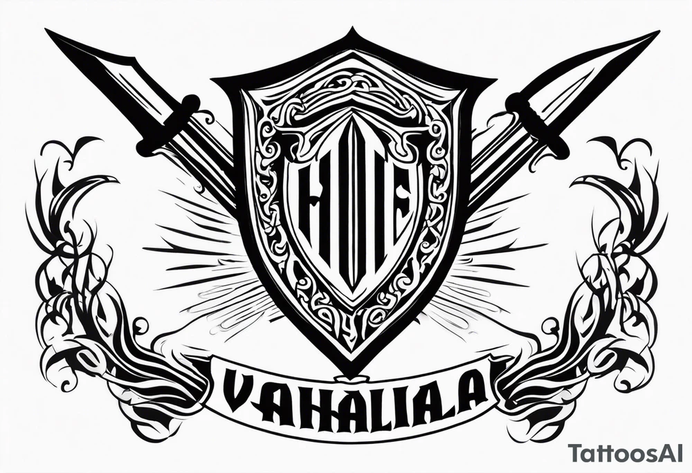 Valhalla flames shield sword tattoo idea