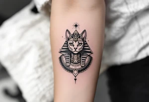 Egyptian cat with pyramids tattoo idea