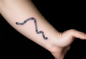system of 30 thin conected curved plumbing pipes with each pipe ending without a curved pipe tattoo idea