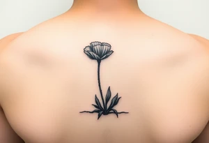 Simple poppy growing up from cracks in pavement watercolor-esque coloring on poppy only tattoo idea