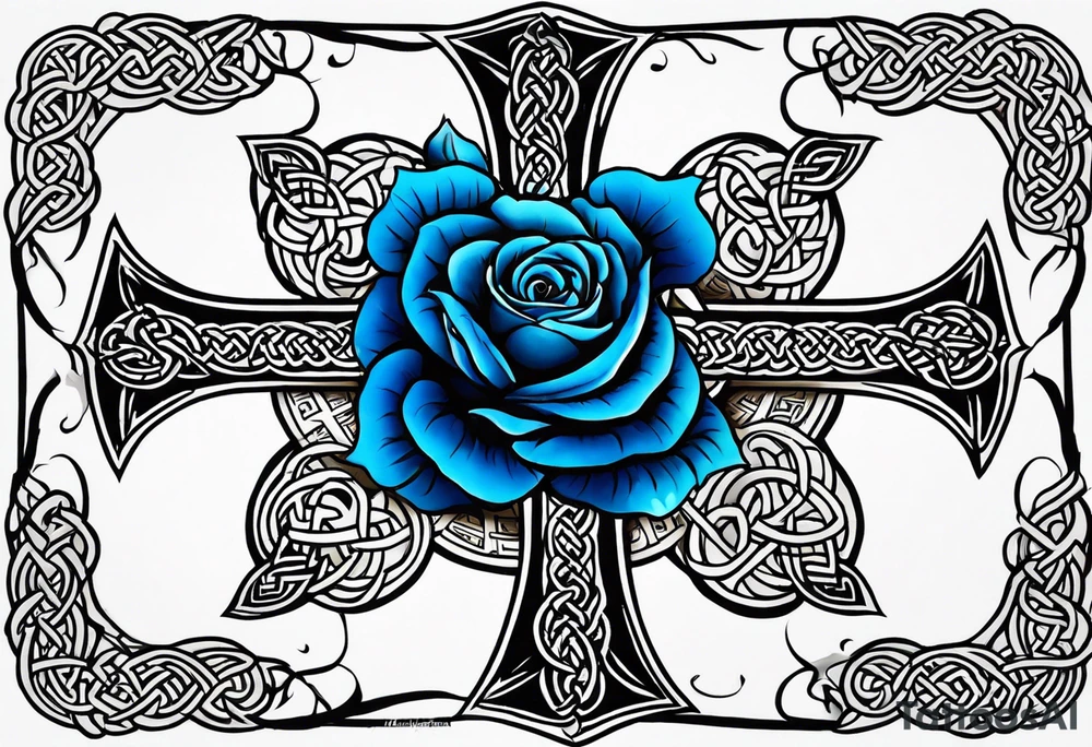 Celtic cross impaled by a blue rose tattoo idea