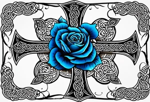 Celtic cross impaled by a blue rose tattoo idea