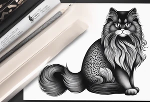 Generate a tattoo design of a long-haired Persian cat with soft, flowing lines, highlighting its luxurious fur in a minimalist style. tattoo idea