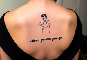 Rick Astley's  Dance Pose outline with text "Never Gonna Give You Up" tattoo idea