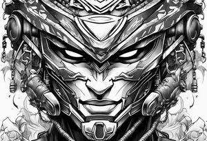 Angry Male Modern robot ninja with demon mask tattoo idea