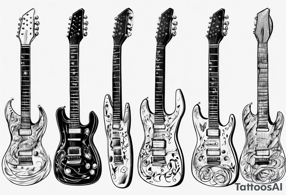 Guitar neck with strings made of signatures tattoo idea