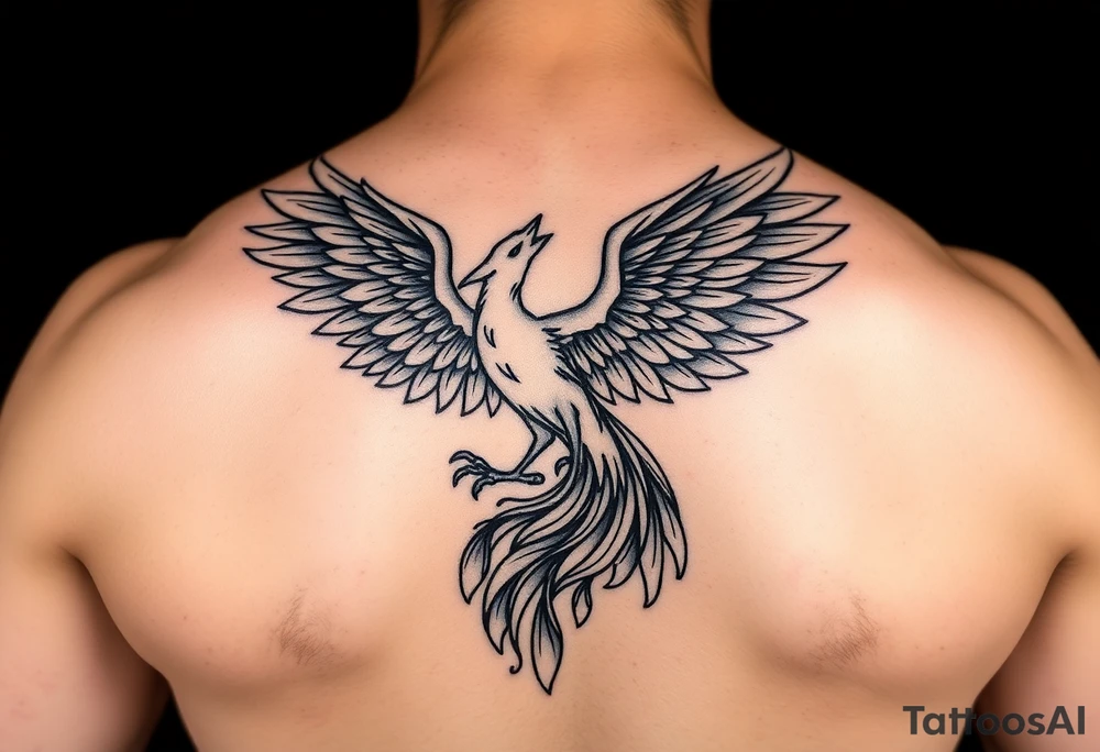 magnificent phoenix rising from golden flames with trailing embers tattoo idea