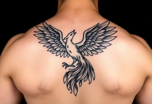 magnificent phoenix rising from golden flames with trailing embers tattoo idea