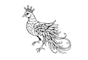 Pheonix wearing a crown with flowy long tail tattoo idea
