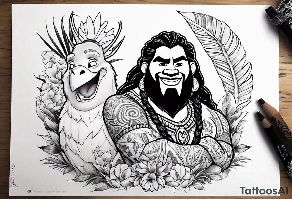 olaf meeting maui from moana tattoo idea