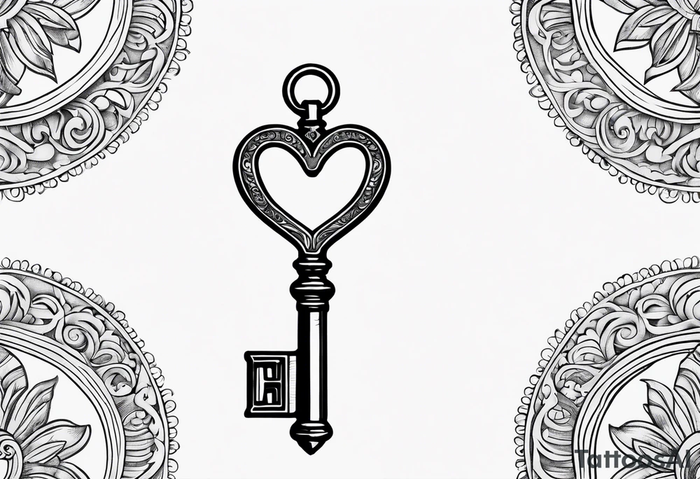 heart shaped antique key tattoo idea