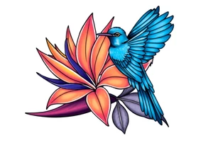 Bird of paradise flower with blue bird tattoo idea