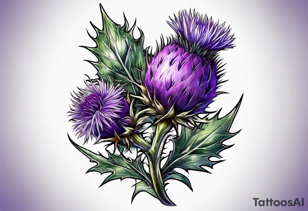 Purple thistle with vine tattoo idea