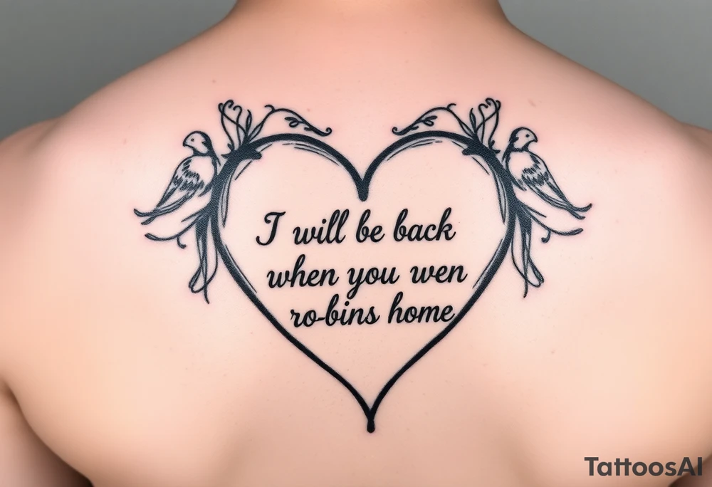 heart outline with the Words "I will be back when the robins come home" tattoo idea