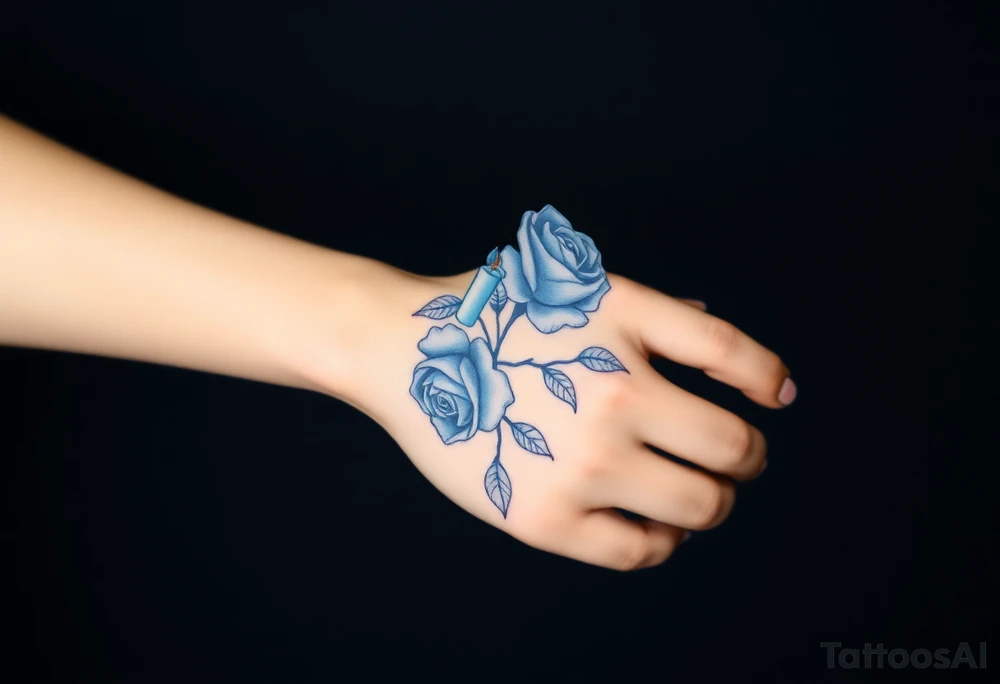Blue, 2 roses, 2 candles tattoo idea