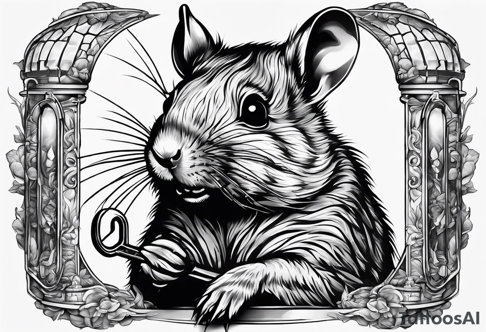 Rodent with a chef knife and prison cell key tattoo idea