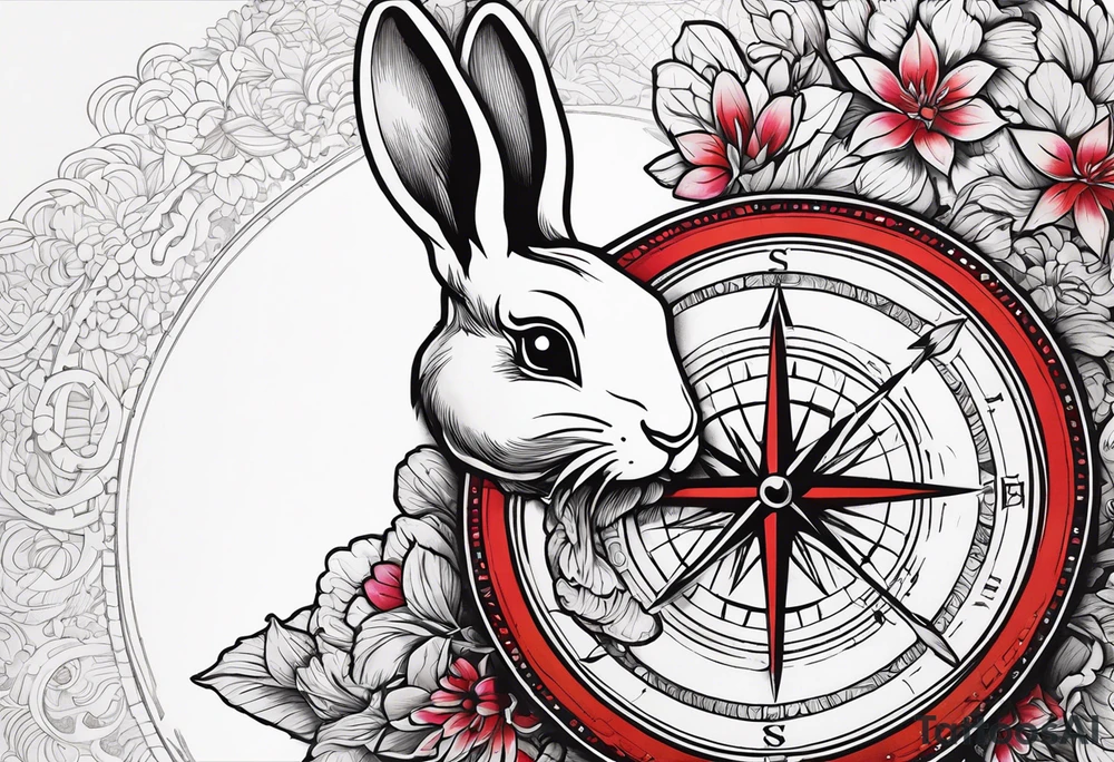 Compass wonderland  white rabbit tattoo idea