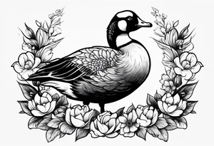 angry goose with flowers at the bottom tattoo idea