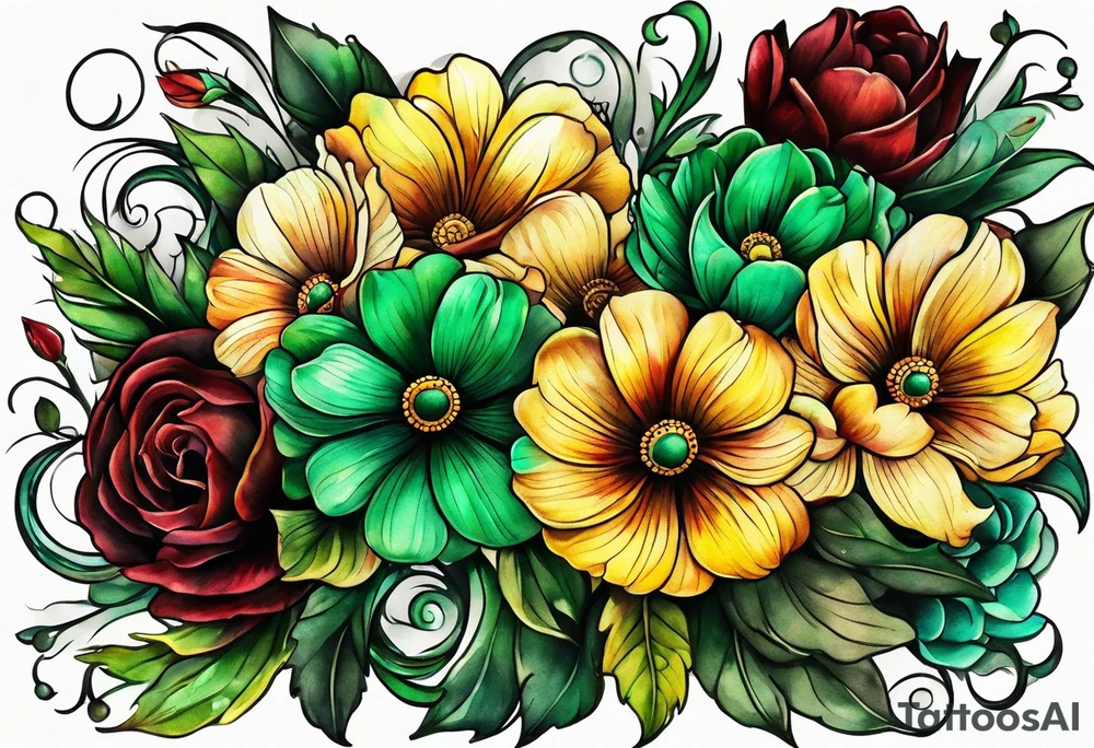 The number 24 with colors green, yellow, maroon and black tattoo idea