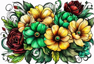 The number 24 with colors green, yellow, maroon and black tattoo idea
