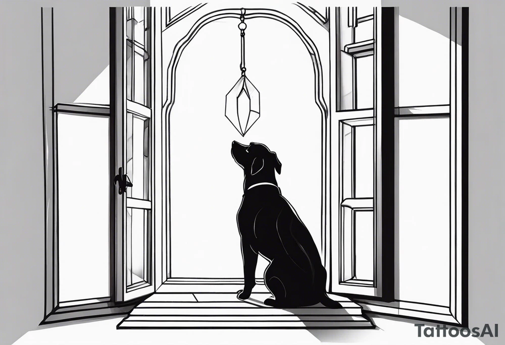dog on floor and looking out tall octagonal window together tattoo idea dog on floor and looking out tall octagonal window together tattoo idea