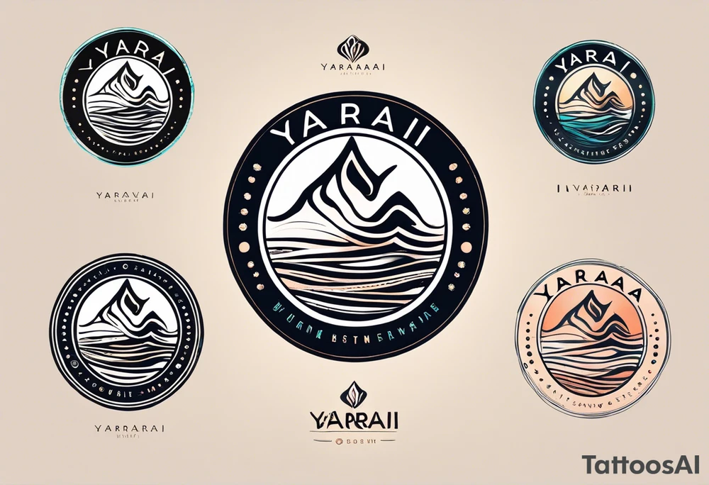 a a simple easily drawn logo for a bikini brand called Yaraí. Simple logo and unique design symbolizing the meaning "lively waters" . Spiral included in the logo tattoo idea