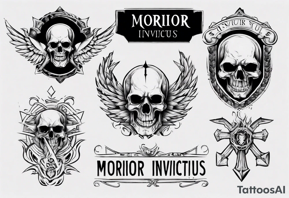 roman font saying "morior invictus" tattoo idea