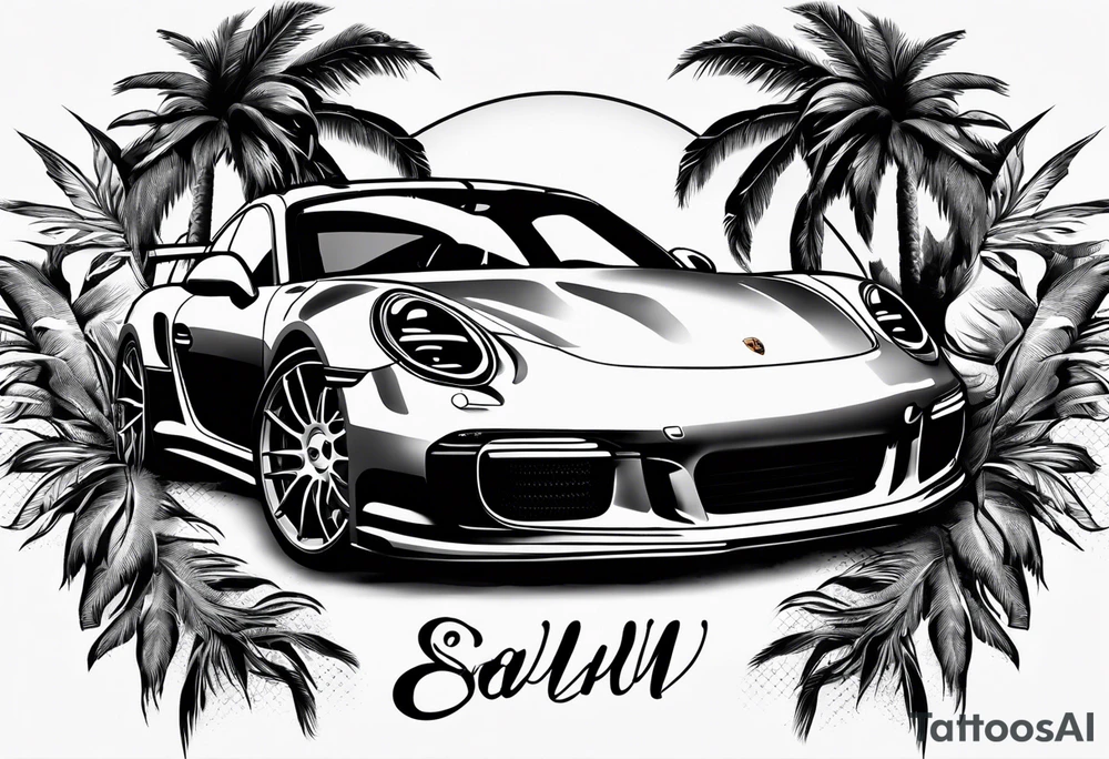 laurel wreath, porsche, palm tree tattoo idea