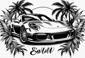 laurel wreath, porsche, palm tree tattoo idea