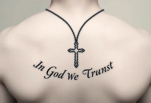 Necklace Rosary surrounded by the words "In God We Trust" tattoo idea