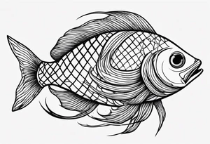 Fish made out of fire  eating earth ball tattoo idea